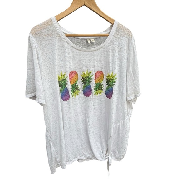 Cato Women’s 22/24W Pineapple Graphic Tie Front T Shirt Summer Casual Plus Top - Picture 4 of 11